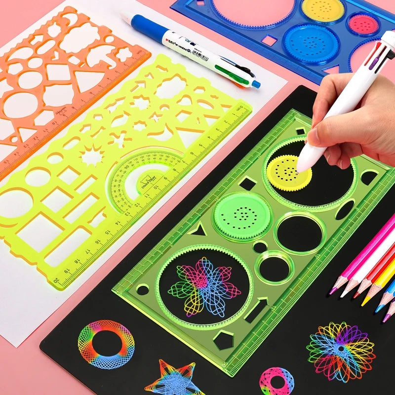 Spirograph Drawing Stencil Set for Kids – Geometry Art Templates, Flower Rulers, Educational Craft Toy